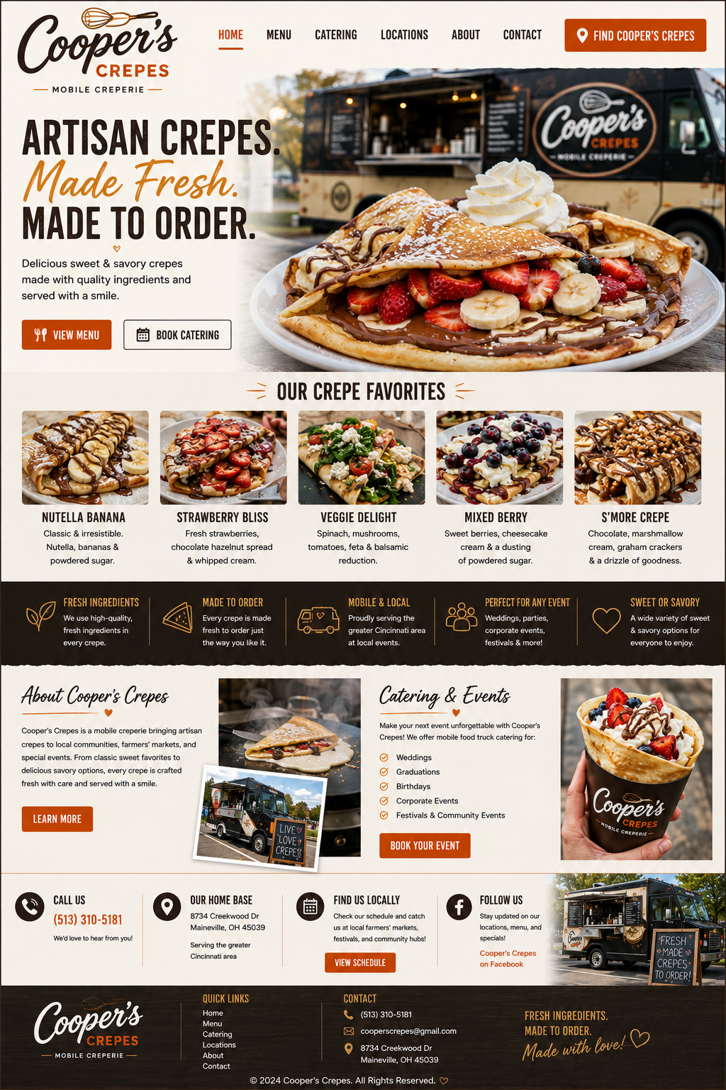 Cooper's Crepes landing page design