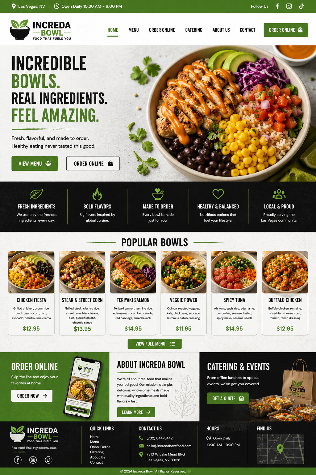 Incredabowl Food Company landing page design
