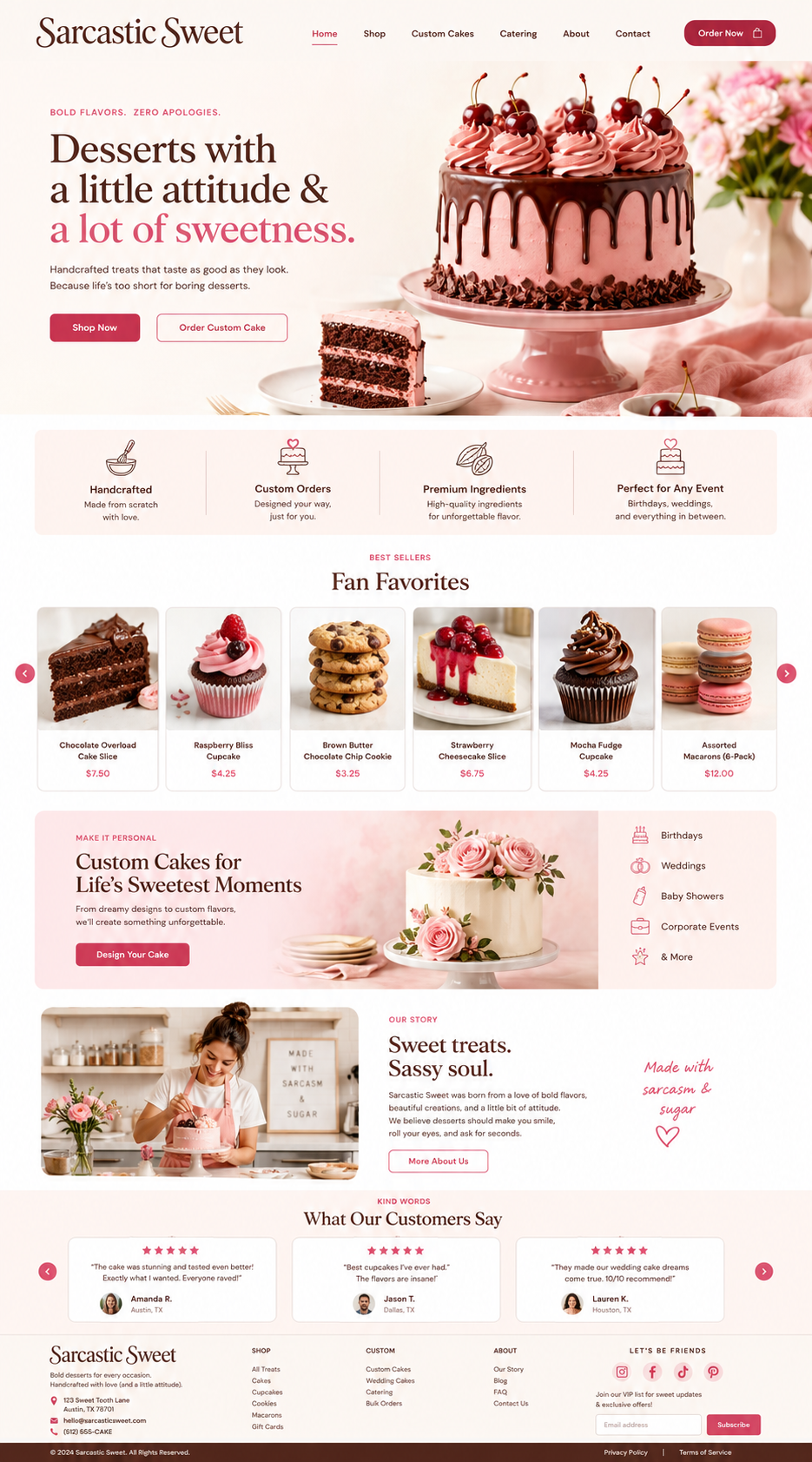Sarcastic Sweets landing page design