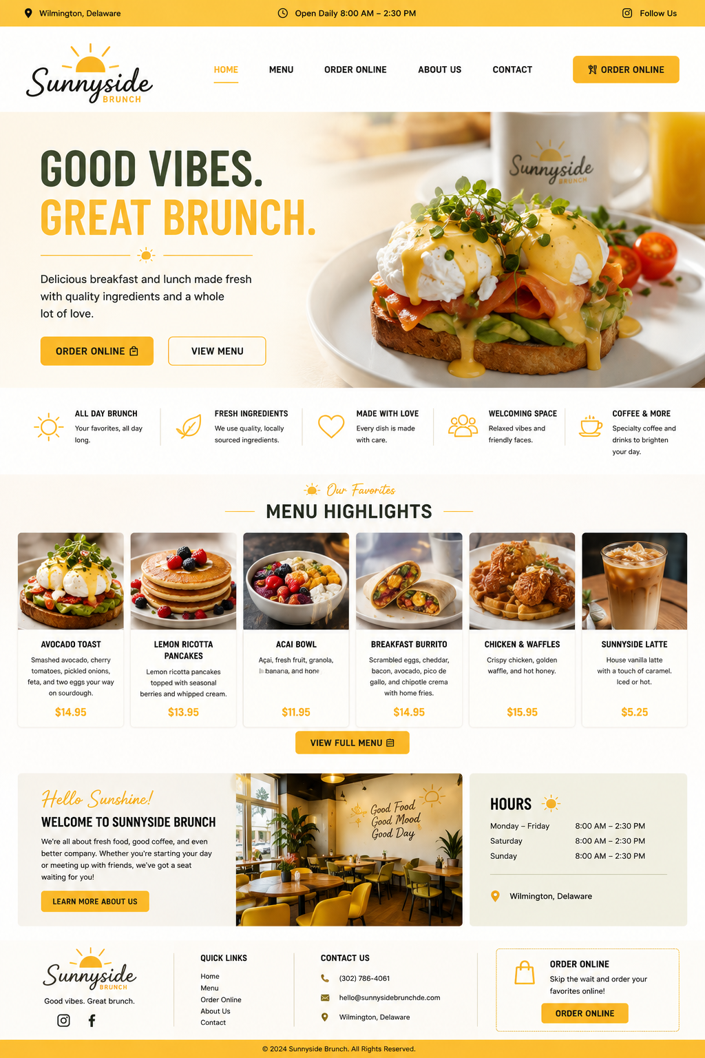 Sunnyside Brunch landing page design