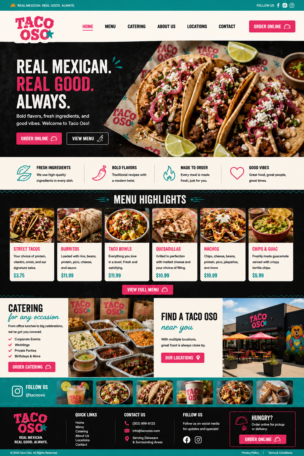 Taco Oso landing page design