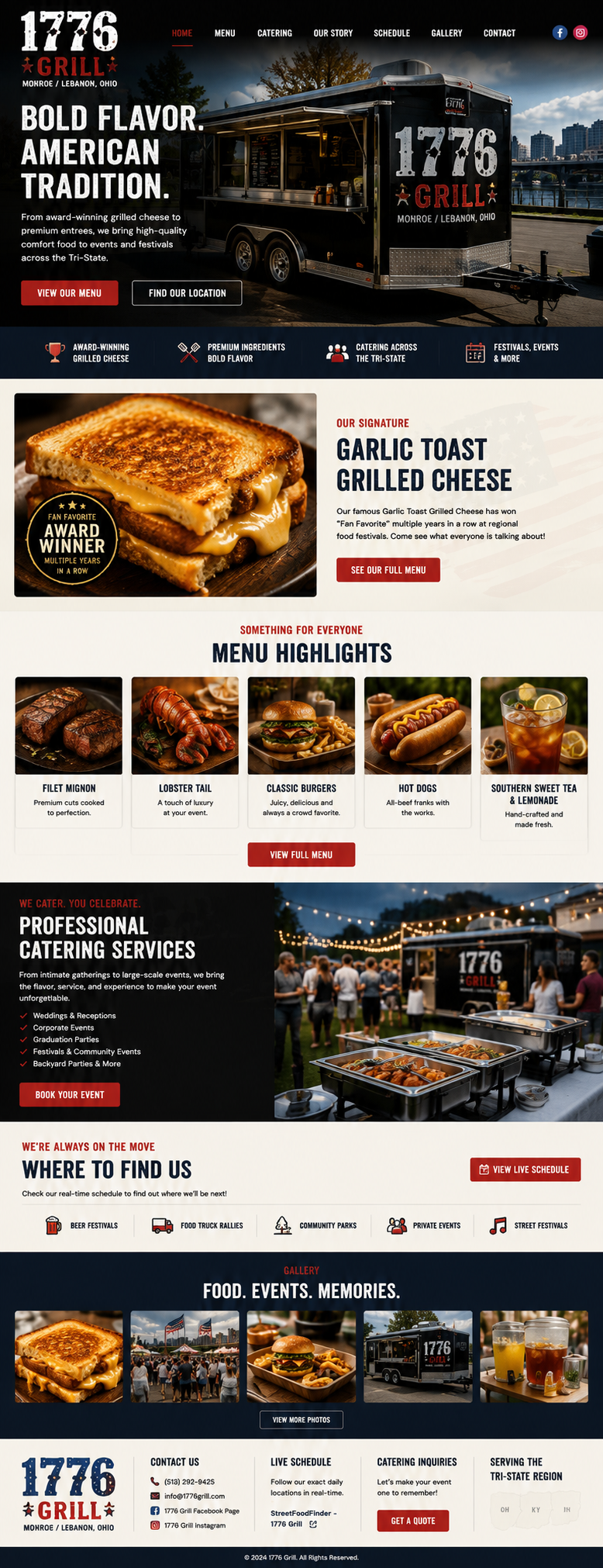 The 1776 Grill landing page design