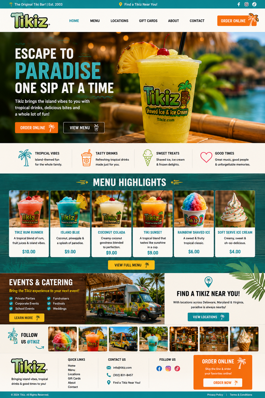 Tikiz Shave Ice landing page design