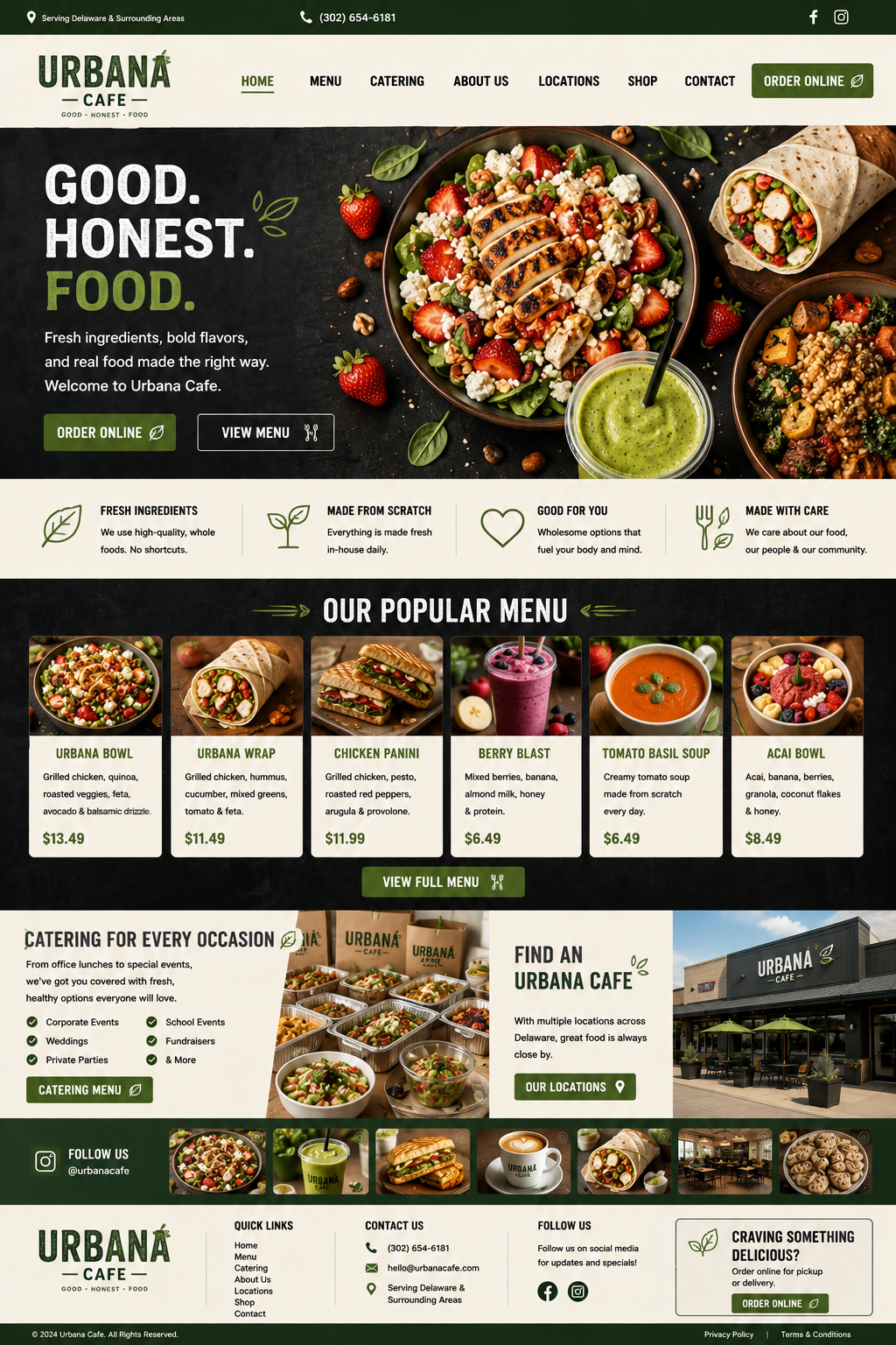 Urbana Cafe landing page design