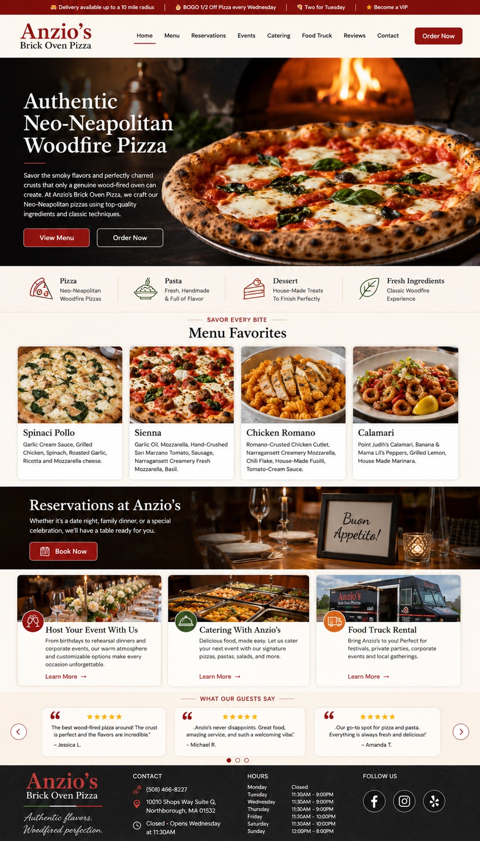 Anzio's Brick Oven Pizza landing page design