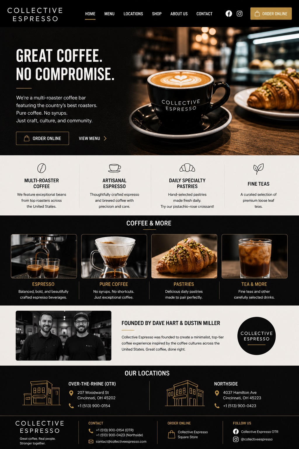 Collective Espresso landing page design