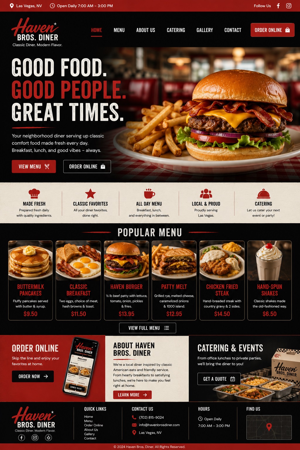 Haven Bros. Diner landing page design