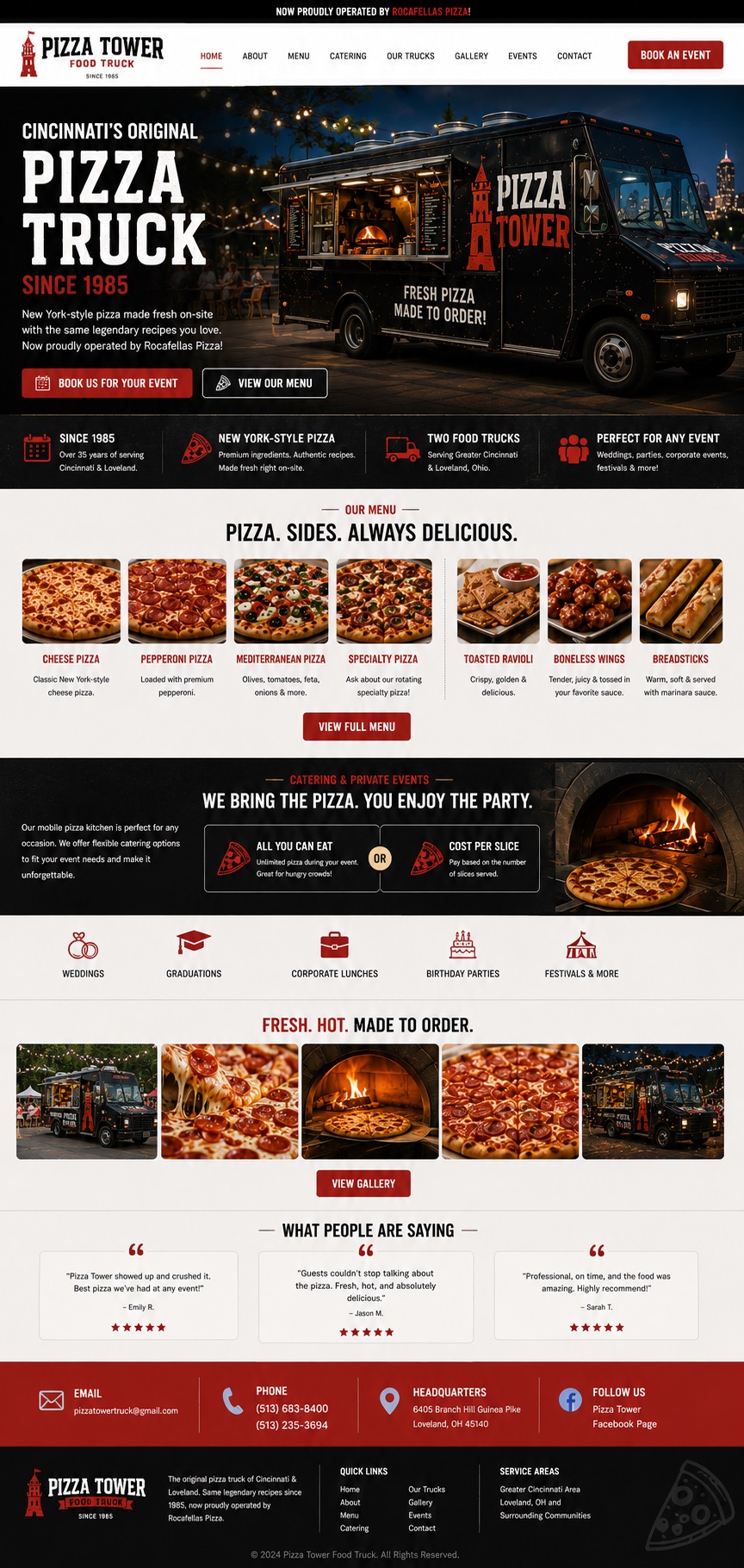 Pizza Tower Food Truck landing page design